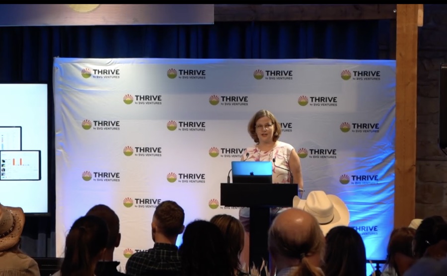 Mocha Shmigelsky delivering the first-place pitch at the THRIVE Canada Accelerator II cohort